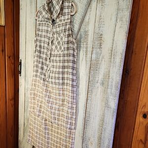 POL Beige and Brown Plaid High Low Dress